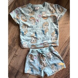Disney Frozen Anna T-Shirt and Shorts Set Light Blue 2 Piece Outfit Toddler 3T